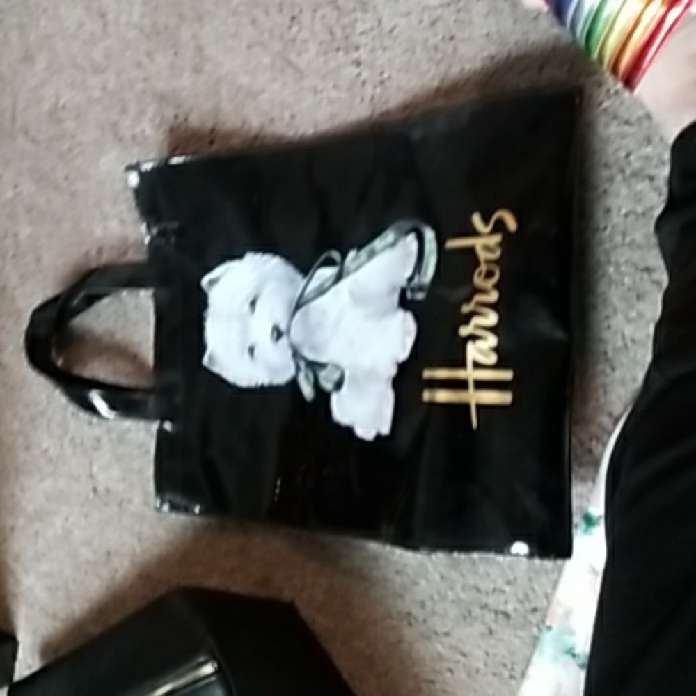 Harrods black vinyl shopping tote